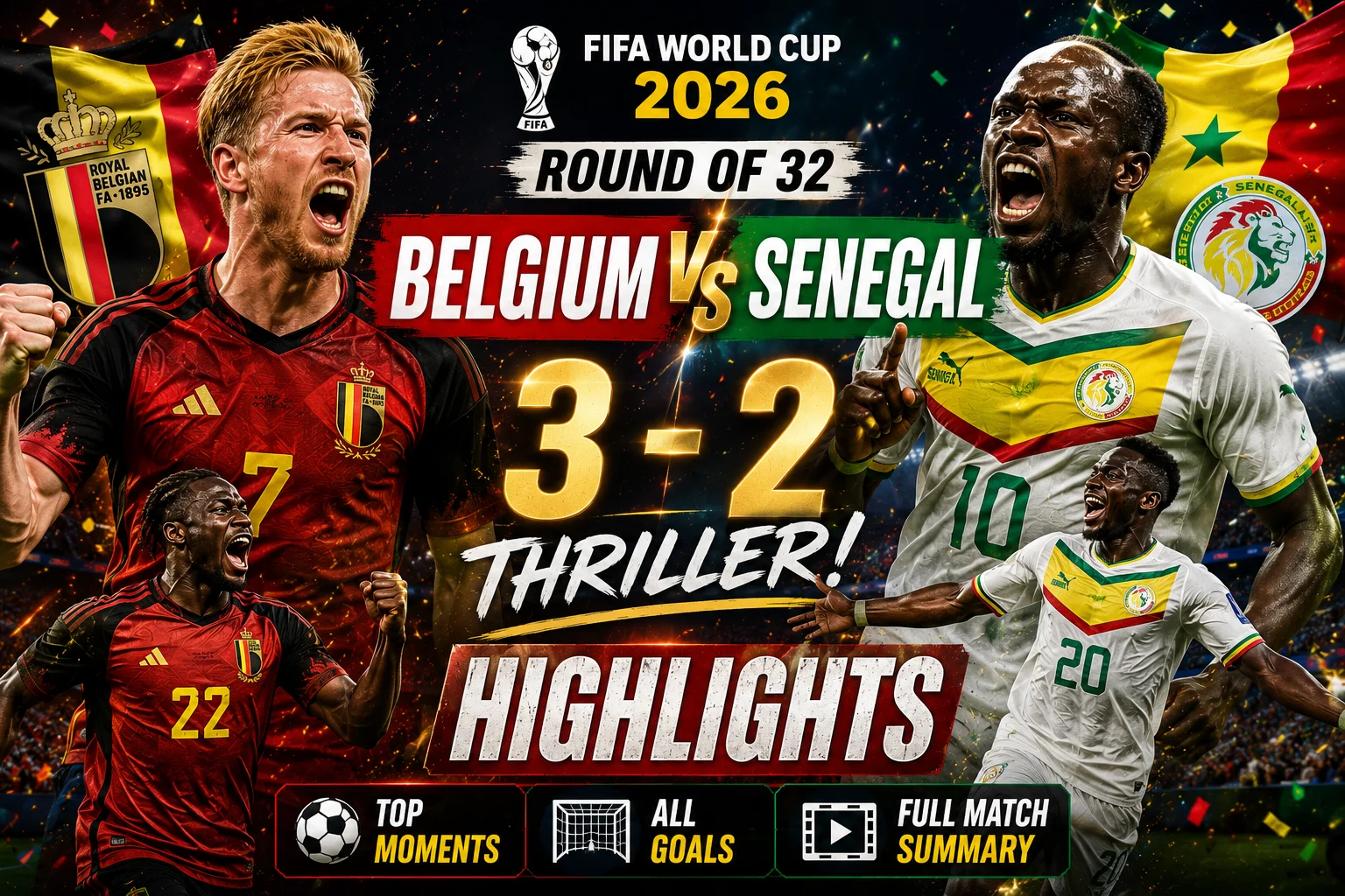 Belgium vs Senegal World Cup 2026 Highlights - 3-2 Thriller