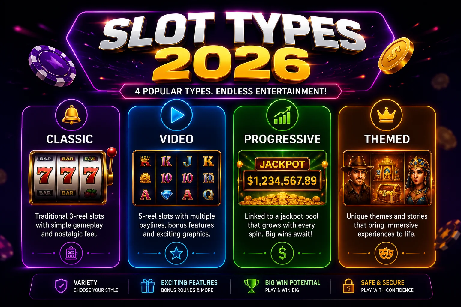 Slot Types 2026 Classic, Video, Progressive, Themed
