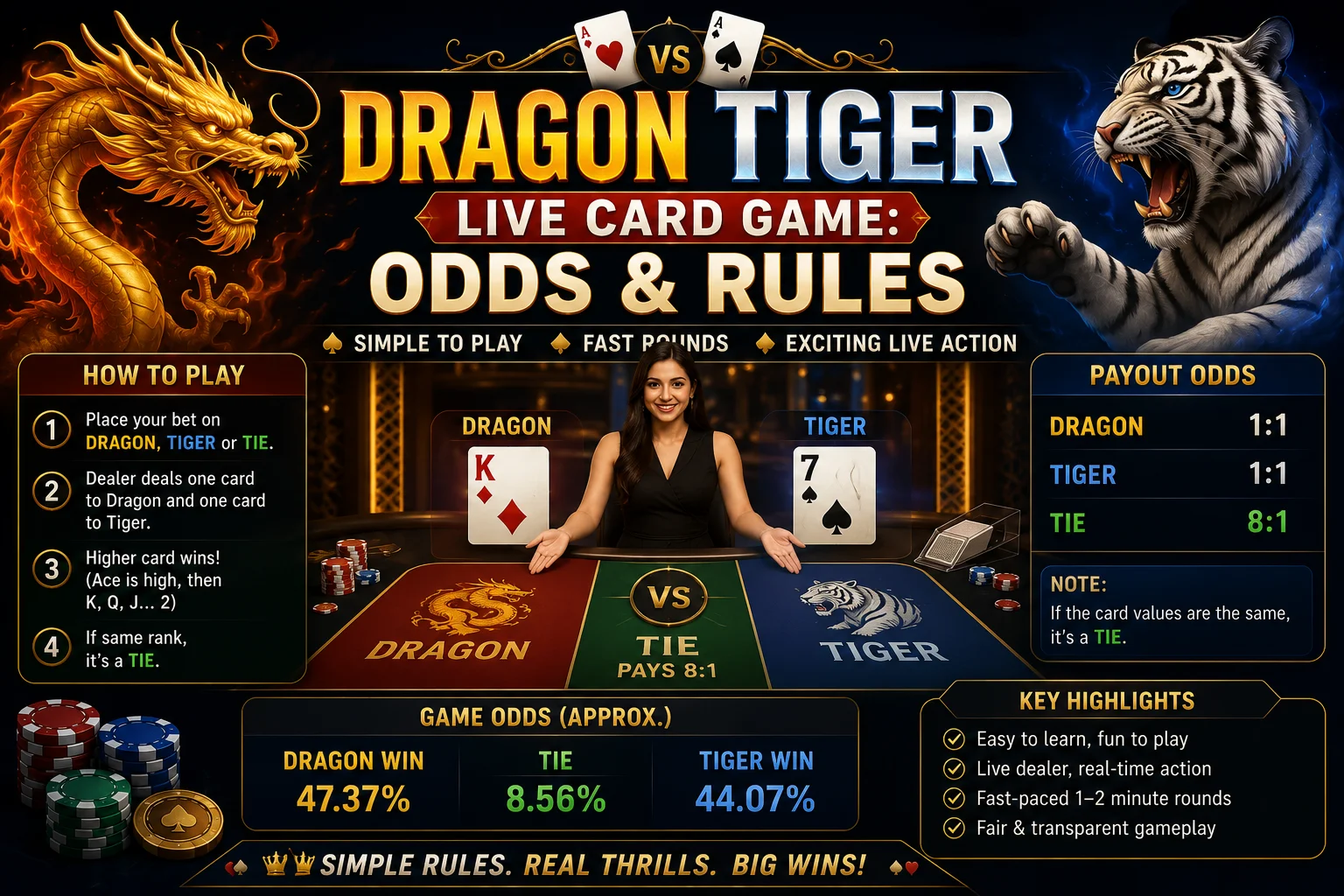 Dragon Tiger Live Card Game Odds & Rules