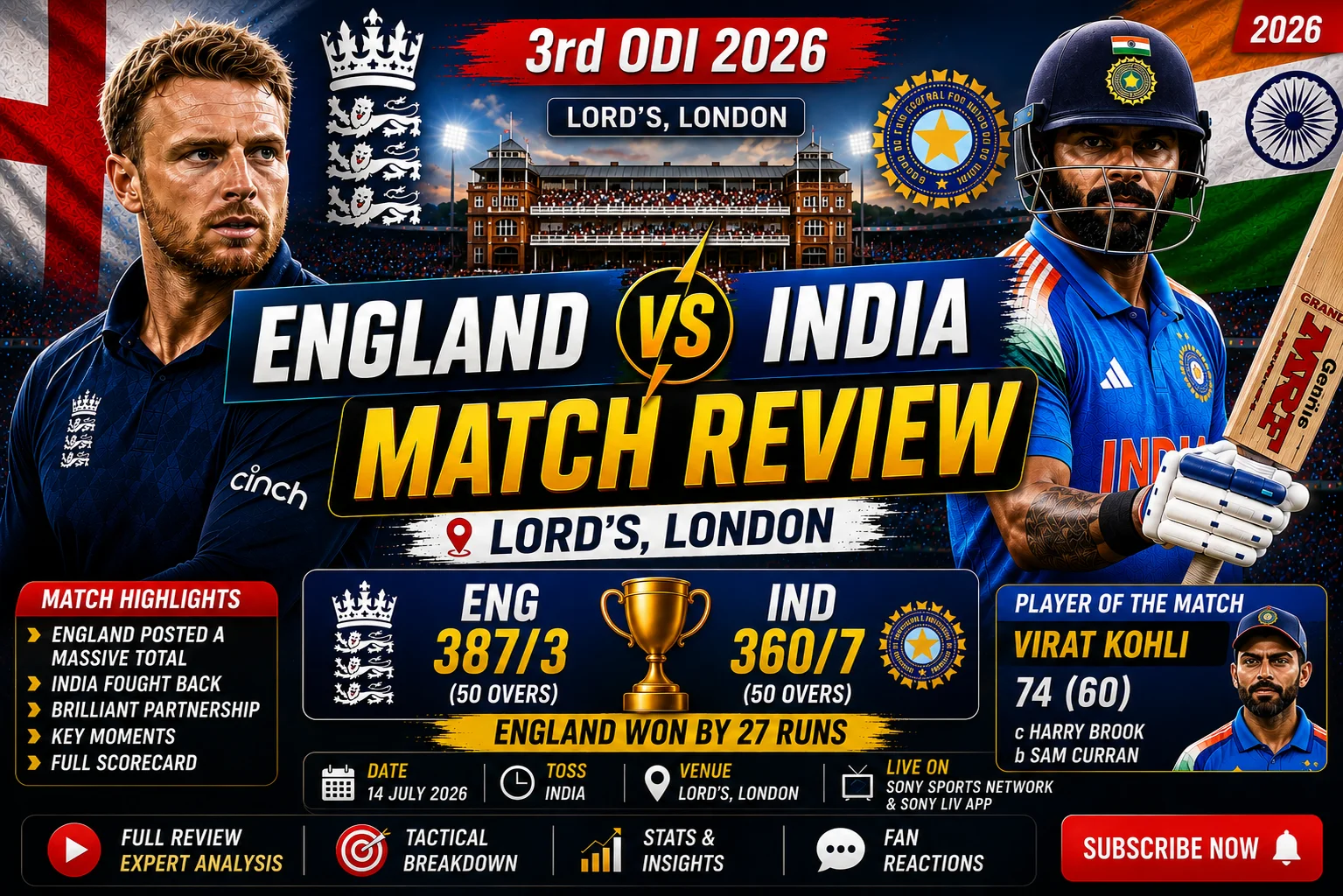 England vs India 3rd ODI 2026 | Lord's Match Review
