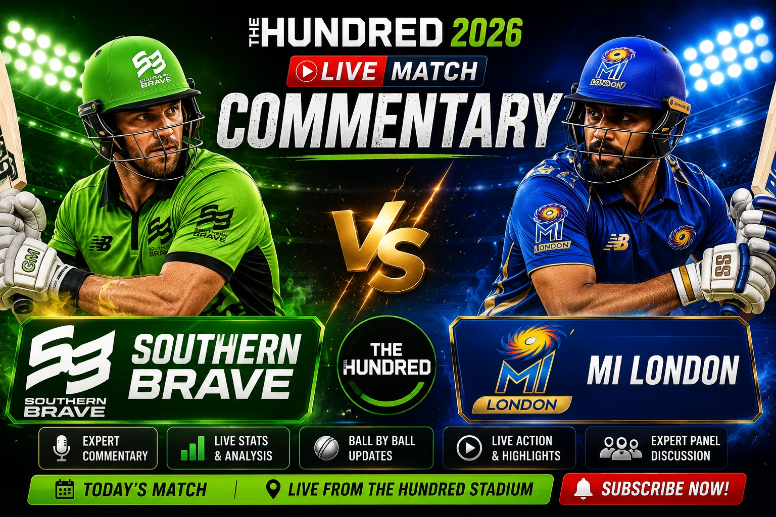 Southern Brave vs MI London The Hundred 2026 Match Commentary
