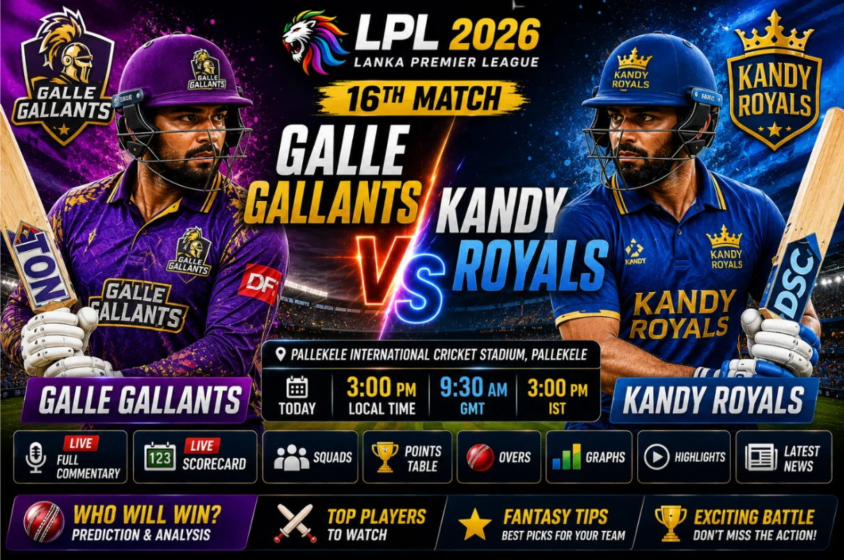 Galle Gallants vs Kandy Royals Prediction | LPL 2026 Match 16