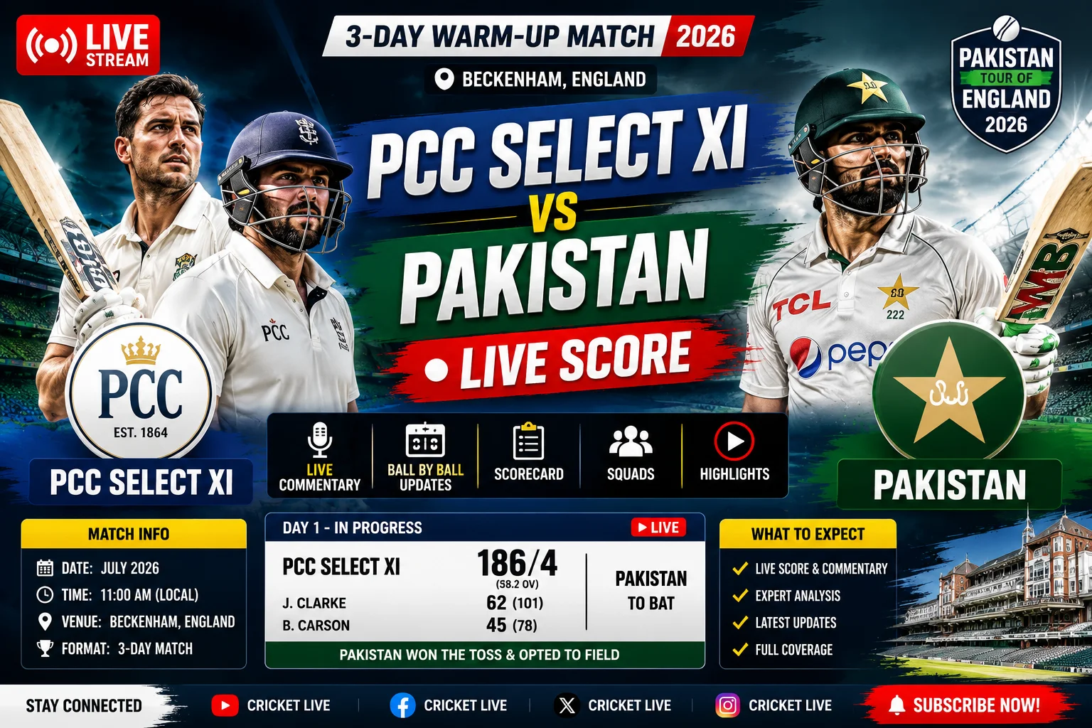PCC Select XI vs Pakistan 2026 Live Score